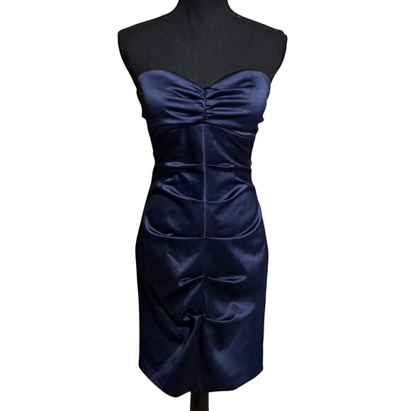 Jump Apparel by Wendye Chaitin Midnight Blue Ruched Strapless Dress 5/6 - Picture 1 of 6